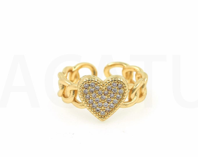18K Gold Filled Heart Ring,Gold Dainty CZ Open Ring,Simple Ring,Gift for Her