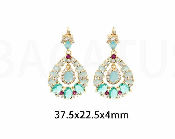Pierced Earrings,18K Gold Filled Dainty Earrings,Micropavé CZ Drop Earrings,Round Earrings,Drop Earrings,DIY Jewelry Supplies,37.5x22.5x4mm