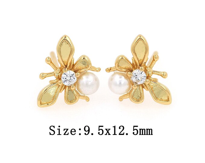 18K Gold Filled CZ Firefly Stud Earrings,Gold Firefly Stud Earrings,Firefly Stud Earrings,Gift for Her
