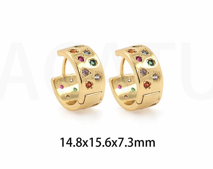 Pierced Earrings, Thick Earrings, 18K Gold Filled Round Earrings, Micropavé CZ Modern Earrings, Gift For Her, 14.8x15.6x7.3mm