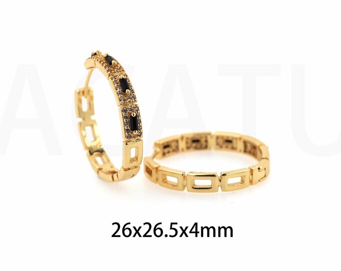 1Pair Double Row Zircon Gold Filling, Diamond Pave Double Row Trolley Stud Earrings, Exquisitely Handmade, Party Wear Jewelry 26x26.5x4mm