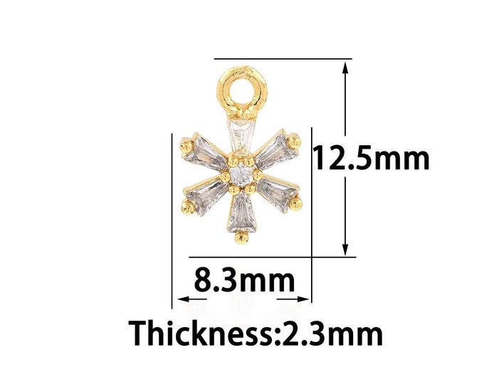 18K Gold Filled Snowflake Pendant,Gold Dainty Snowflake Charms,CZ Simple Charm Bracelet Necklace for DIY Jewelry Making Supply