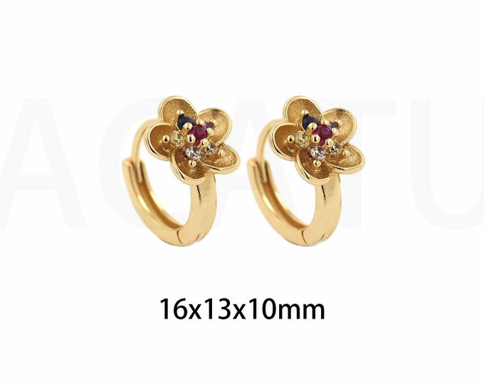 1Pair 18K Gold-Filled Double-Sided Diamond Cartilage Earrings MicroPave CZ Earrings Flower Earrings Diamond Hoop Earrings,16x13x10mm