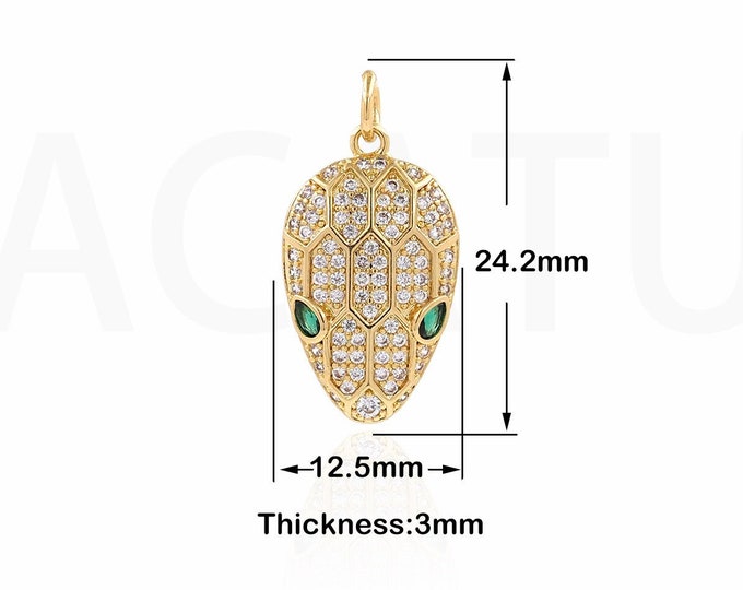 Reptile Charm,  Golden Snake Pendant, MicroPave Snake Necklace, Animal Jewelry, Suitable For Jewelry Making Supplies 24.2x12.5x3mm