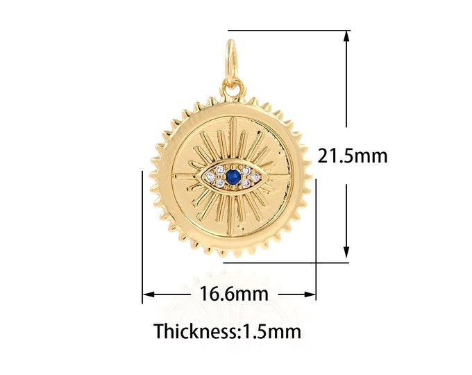 MicroPave CZ Round Eye Pendant, Coin Eye Pendant, Eye Charm,Eye Charm, Suitable For Jewelry Making Supplies 21.5x16.6x1.5mm