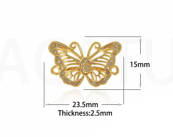 Gold Dainty CZ Butterfly Connector,18K Gold Filled Butterfly Connector,Butterfly Connector Bracelet Necklace for DIY Jewelry Making Supply