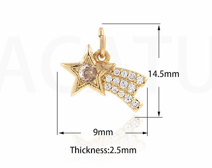 Meteor Pendant,Micropavé CZ Pentagram Charm,18K Gold Filled Meteor Charm,Wishing Pendant,Lucky Star Charm,DIY Jewelry Supplies,14.5x9x2.5mm