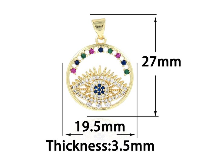 18K Gold Filled Devil Eye Pendant,Gold Dainty Round Charms,CZ Simple Charm Bracelet Necklace for DIY Jewelry Making Supply
