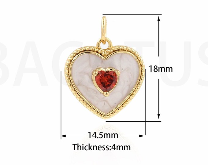 Micropavé CZ Heart Charm, Enamel Heart Pendant, 18K Gold Filled Enamel Charm, Love Necklace, DIY Jewelry Supplies, 14.5x18x4mm