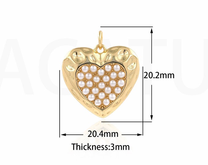 Puffed Heart Pendant, Pearl Heart Necklace, 18K Gold Filled Love Charm, Micropavé CZ Heart Charm, DIY Jewelry Supplies, 22.2x20.4x3mm