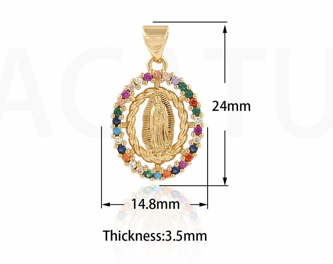 1PCS Micropave CZ Medal Micropaving Oval Madonna Religious Charm, Virgin Mary Pendant,Charm of the Virgin Mary Saint Guadalupe 24x14.8x3.5mm