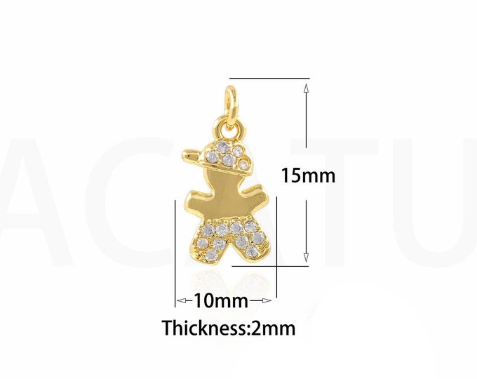 18K Gold Filled Little Boy Pendant,Gold Dainty CZ Boy Charms,Boy Charm Bracelet Necklace for DIY Jewelry Making Supply