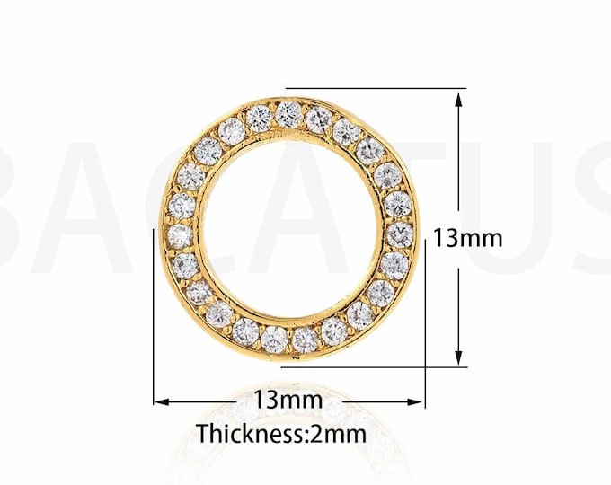 Circle Beads, Micropavé CZ Large Hole Beads, 18K Gold Filled Round Beads, Line Beads, DIY Jewelry Supplies, 13x13x1.9mm