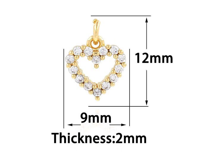 18K Gold Filled Heart Pendant,Gold Dainty Heart Charms,CZ Simple Charm Bracelet Necklace for DIY Jewelry Making Supply