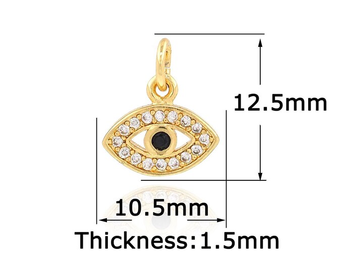 18K Gold Filled Devil Eye Pendant,Gold Dainty Eye Charms,CZ Simple Charm Bracelet Necklace for DIY Jewelry Making Supply