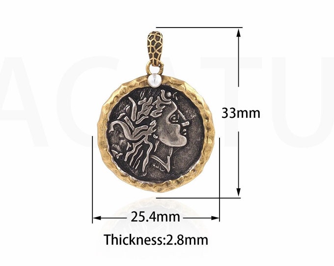 Vintage Figure Pendant,MicroPavé CZ Vintage Jewelry,Portrait Charm, 18K Gold Filled Engraved Necklace,DIY Jewelry Supplies,34x27x3.2mm