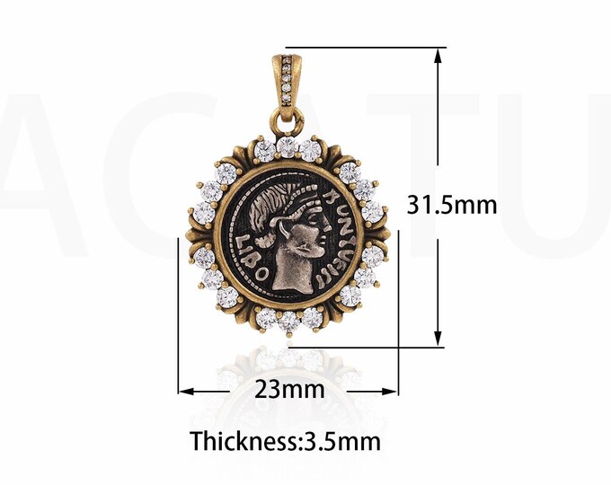 MicroPavé CZ Vintage Jewelry,Vintage Figure Pendant,18K Gold Filled Engraved Necklace,Portrait Charm, DIY Jewelry Supplies,31.5x23x3.5mm