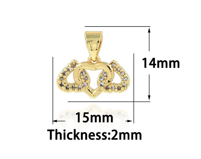 18K Gold Filled Heart-Shaped Charm  Heart-Shaped Necklace,Micropavé CZ Gold Heart-Shaped Pendant,DIY Jewelry Supplies,15x14x2mm