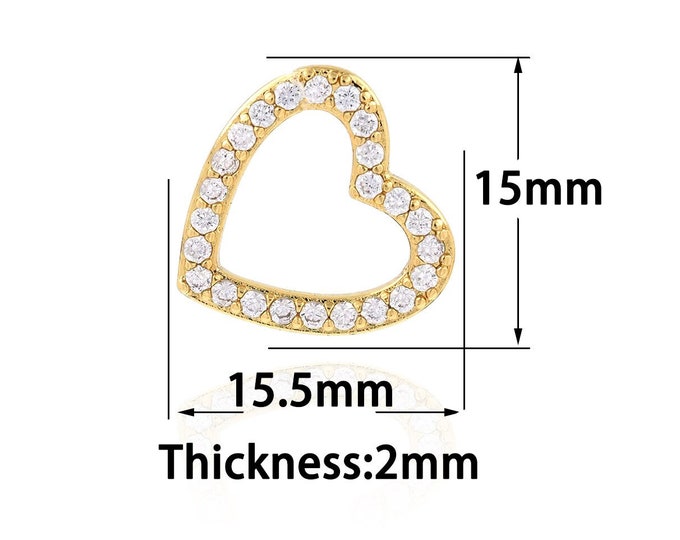 18K Gold Filled Heart Pendant,Gold Dainty Heart Charms,CZ Simple Charm Bracelet Necklace for DIY Jewelry Making Supply