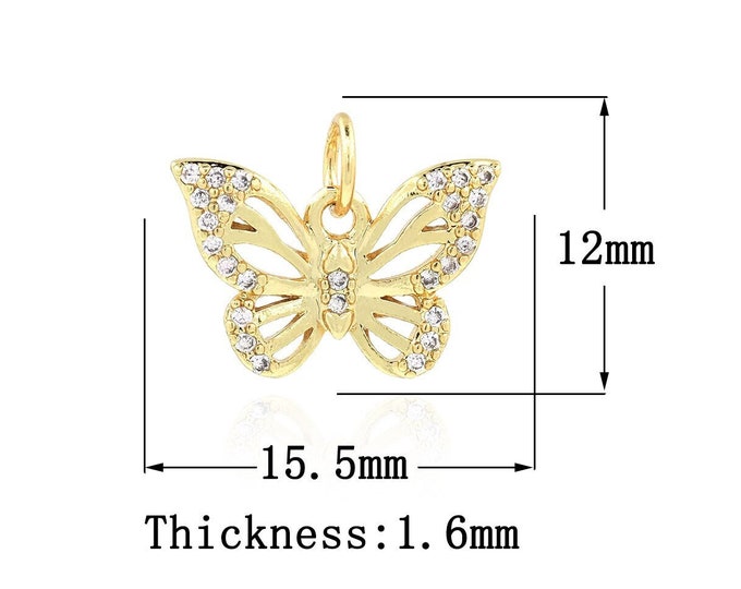 18K Gold Filled Butterfly Pendant,Gold Dainty Butterfly Charms,CZ Butterfly Charm Bracelet Necklace for DIY Jewelry Making Supply
