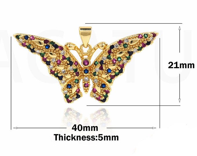 Butterfly Charm,18K Gold Filled Butterfly Pendant,Gold Dainty CZ Butterfly Charms Bracelet Necklace for DIY Jewelry Making Supply