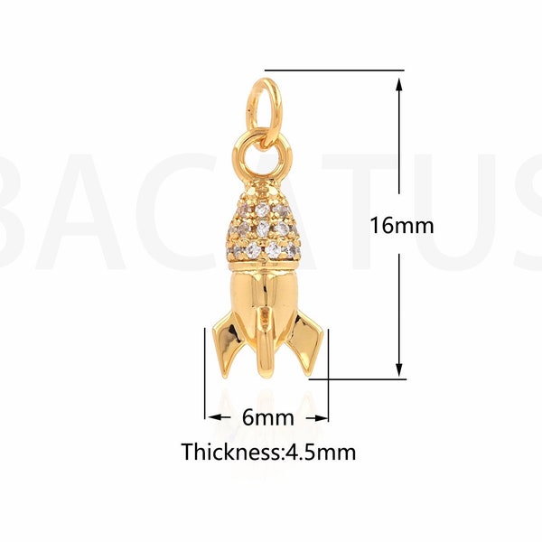 1PCS 18K Gold Filling Rocket Pendant Aviation Design Jewelry Making Rocket Charm Cannonball Pendant DIY Jewelry Making 6x16x4.5mm