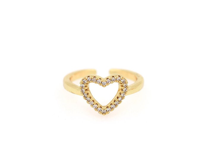 18K Gold Filled Open Ring,Gold Dainty Heart Ring,CZ Thin Gold Ring,Gift for Her