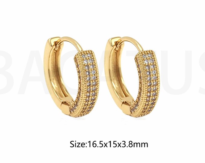 Diamond Pave Double Row Trolley Stud Earrings,Double Row Zircon Gold Filling,Exquisitely Handmade,Party Wear Jewelry Gifts 16.5x15x4mm