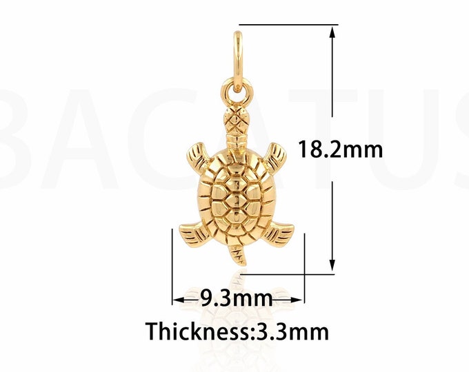 1PCS Gold Tortoise Necklace, 18K Gold Filled Mini Tortoise Pendant, Metal Tortoise, Marine Jewelry 18.2x9.3x3.3mm