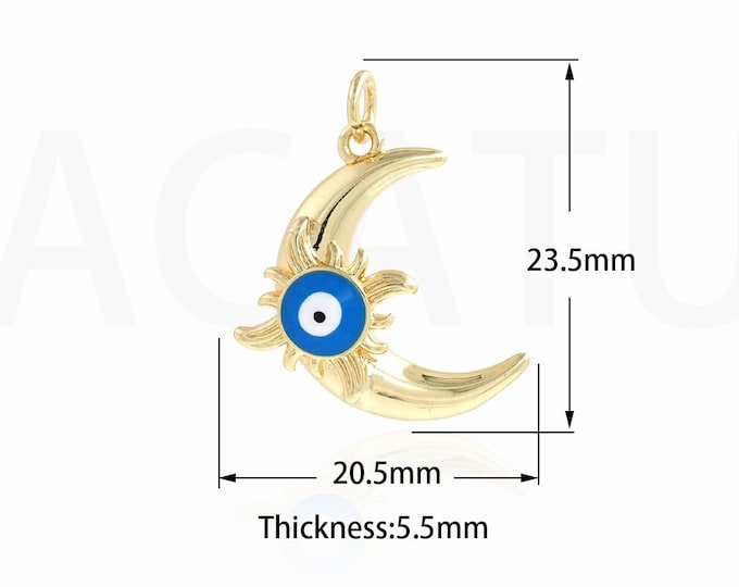 1PCS Eye Charm Celestial Jewelry Amulet Eye Pendant 18K Gold Filled Moon Pendant Small Charm DIY Jewelry Making Supplies 23.5x20.5x5.5mm