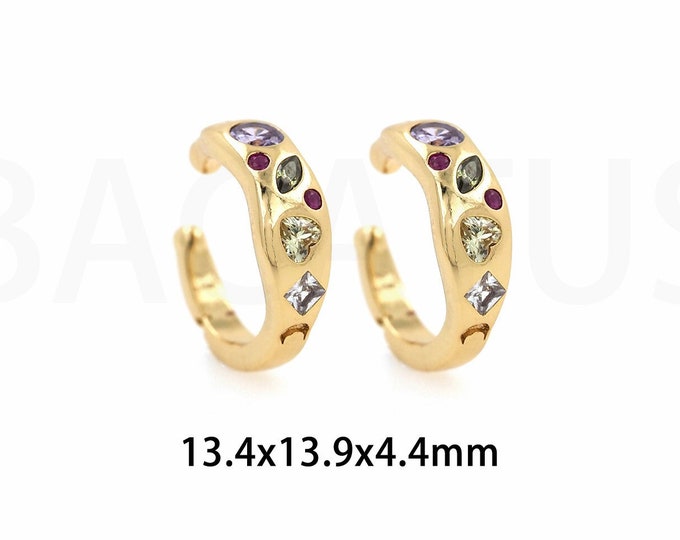 1 Pair,Moon Earrings, Crescent Earrings, MicroPave Zircon Earrings,18K Gold Filled Dainty Earrings, Gift for Her, Moon Charm,13.4x13.9x4.4mm