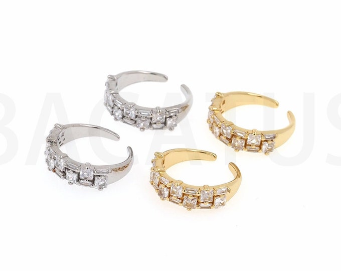 1PCS Dainty Opening Adjustable Ring 18K Gold Filled Rectangular Ring Micropavé Ring Minimalist Women's Ring
