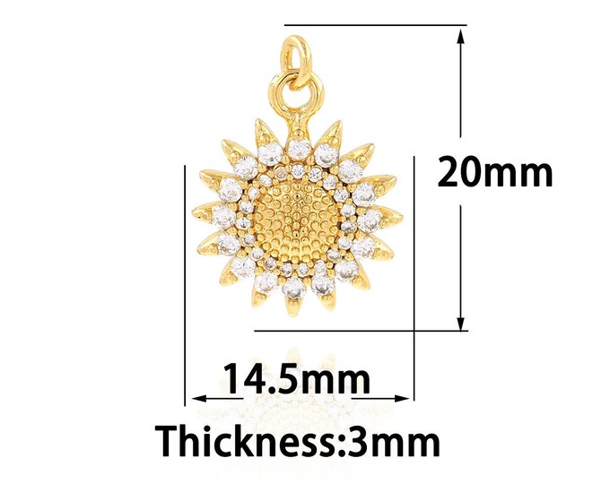 18K Gold Filled Sun Pendant,Gold Dainty Sun Charms,CZ SunFlower Charm Bracelet Necklace for DIY Jewelry Making Supply