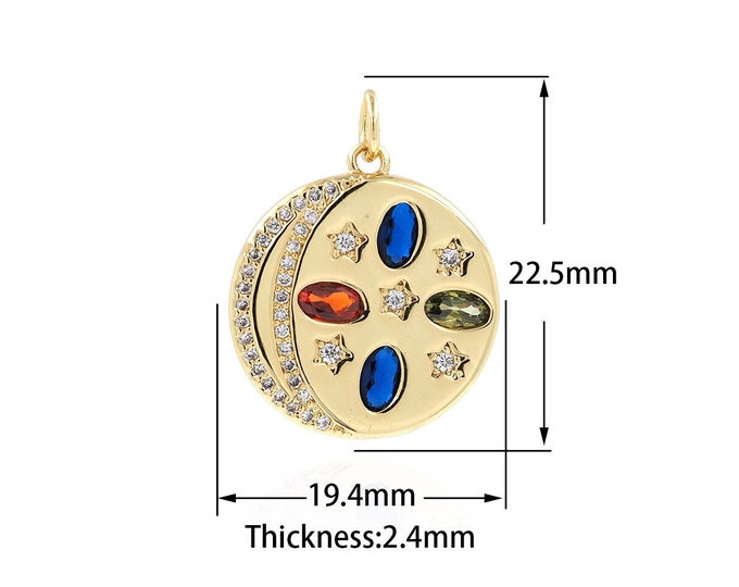 18K Gold Filling Round Pendant MicroPave CZ Star and Moon Jewelry Star Charm Moon Jewelry DIY Jewelry Making 19.4x22.4x2.4mm