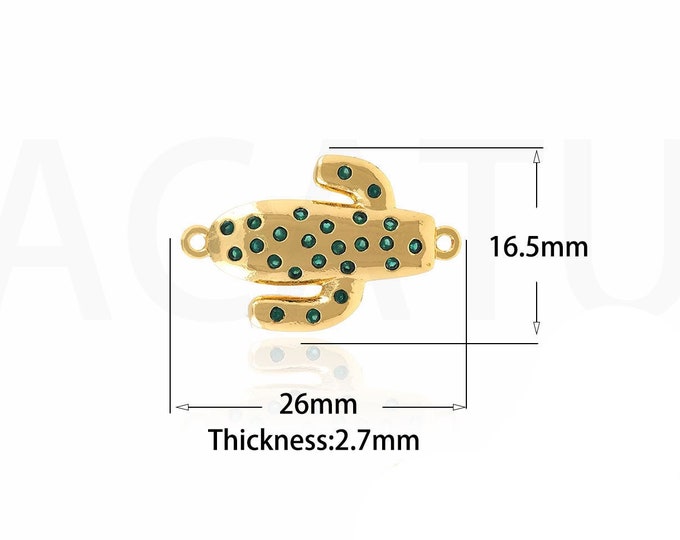 18K Gold Filled Cactus Connector,Gold Dainty CZ Desert Connector,Cactus Connector Bracelet Necklace for DIY Jewelry Making Supply