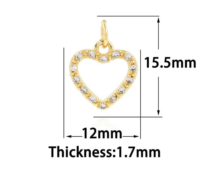 18K Gold Filled Heart Pendant,Gold Dainty Heart Charms,CZ Simple Charm Bracelet Necklace for DIY Jewelry Making Supply