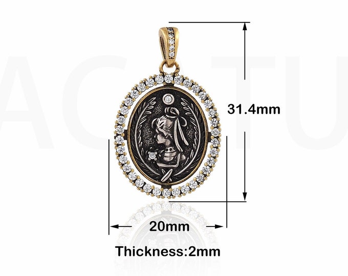 Oval Charm, Vintage Figure Pendant,18K Gold Filled Engraved Necklace,MicroPavé CZ Vintage Jewelry,DIY Jewelry Supplies,31.4x20x2mm