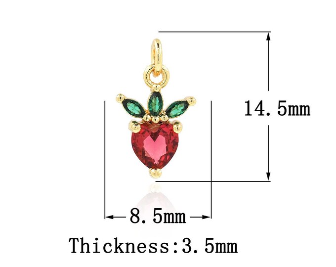 18K Gold Filled CZ Strawberry Pendant,Gold Dainty Strawberry Charms,Strawberry Charm Bracelet Necklace for DIY Jewelry Making Supply