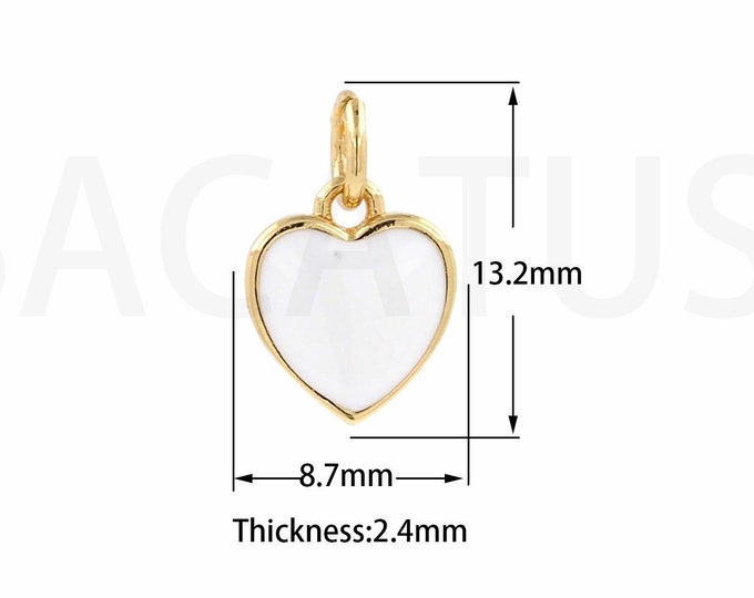 Love Necklace, Micropavé CZ Heart Charm, Enamel Heart Pendant, 18K Gold Filled Enamel Charm, DIY Jewelry Supplies, 8.7x13.2x2.4mm