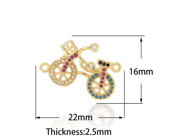 Micropavé CZ Bicycle Connector, 18K Gold Filled Bicycle Connector, Bicycle Connector Charm, DIY Jewelry Making Supplies,