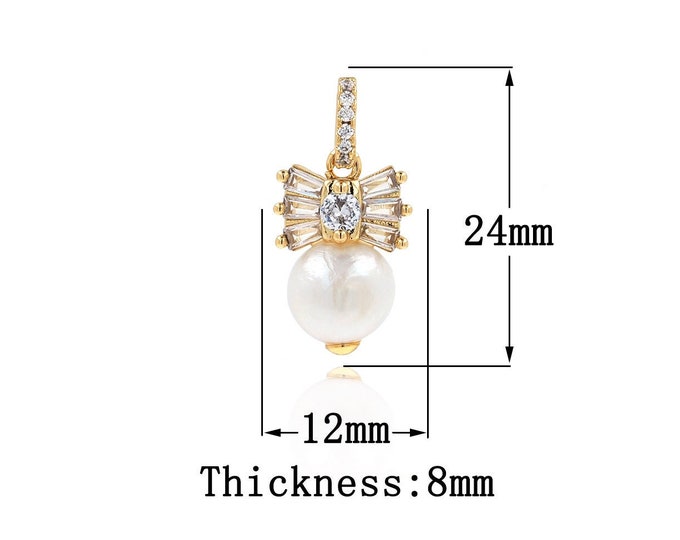 18K Gold Filled Pearl Pendant, Gold Dainty Pearl Charms,Simple pendant Bracelet Necklace for DIY Jewelry Making Supply