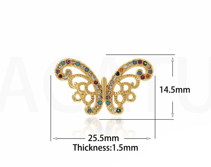18K Gold Filled Butterfly Connector,Gold Dainty CZ Butterfly Connector,Butterfly Connector Bracelet Necklace for DIY Jewelry Making Supply