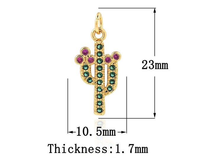 18K Gold Filled CZ Cactus Pendant,Gold Dainty Cactus Charms,Cactus Charm Bracelet Necklace for DIY Jewelry Making Supply