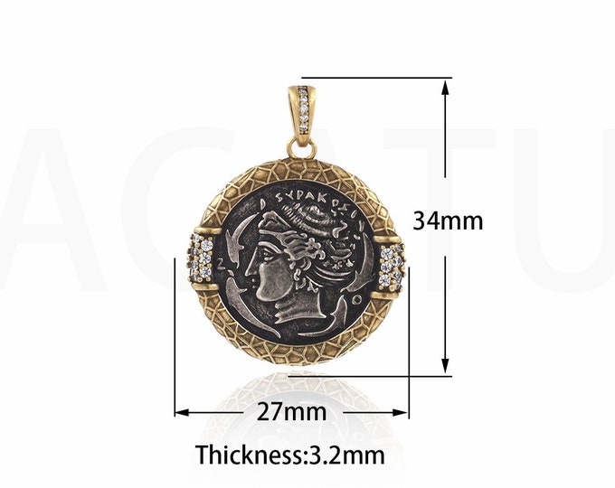 MicroPavé CZ Vintage Jewelry,Portrait Charm, Vintage Figure Pendant,18K Gold Filled Engraved Necklace,DIY Jewelry Supplies,34x27x3.2mm
