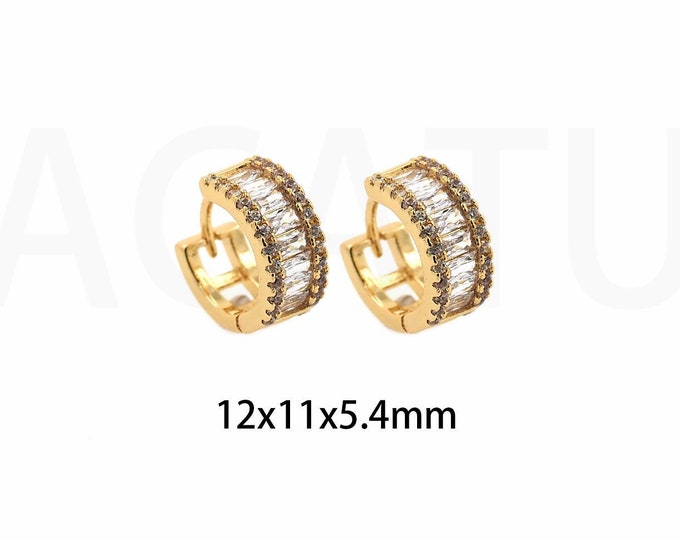 Pierced Earrings, 18K Gold Filled Round Earrings, Micropavé CZ Modern Earrings, Thick Earrings, Gift For Her, 12x11x5.4mm