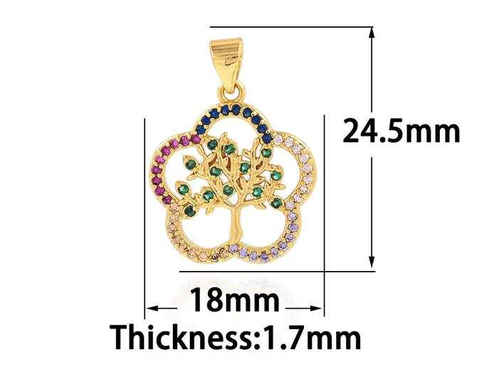 18K Gold Filled Tree of Life Pendant,Gold Dainty Tree Charms,CZ Simple Charm Bracelet Necklace for DIY Jewelry Making Supply