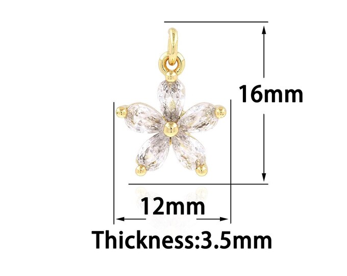 18K Gold Filled Flower Pendant,Gold Dainty Flower Charms,CZ Simple Charm Bracelet Necklace for DIY Jewelry Making Supply