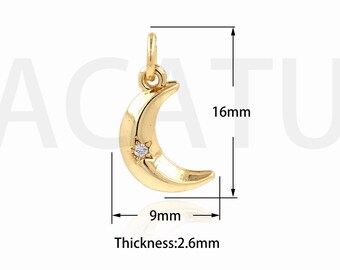 1pcs Crescent-Shaped Necklace,MicroPave CZ Large Moon Pendant, Crescent-Shaped Pendant, Moon Charm, Simple Necklace 16x9x2.6mm