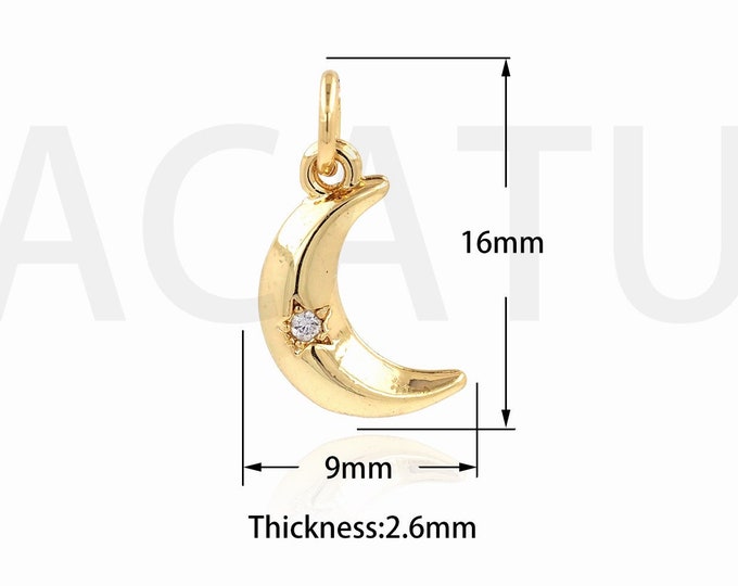 1pcs Crescent-Shaped Necklace,MicroPave CZ Large Moon Pendant, Crescent-Shaped Pendant, Moon Charm, Simple Necklace 16x9x2.6mm