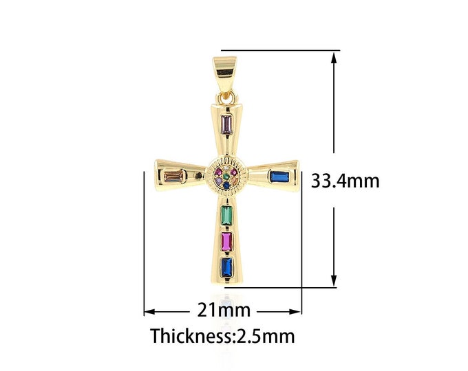 Christian Charms, Cross Pendant, Micropavé CZ Christian Necklace, 18K Gold Filled Religious Charms, DIY Jewelry Supplies, 33.4x21x2.5mm